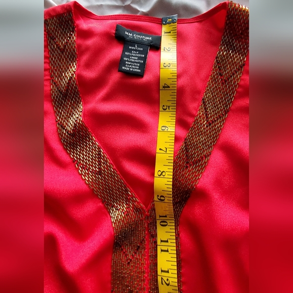 Silk V Neck Top in Red and Gold - Picture 9 of 16